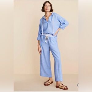 NWT Lou & Grey Women’s crosshatch Linen Wide Leg Cropped Pants, L petite